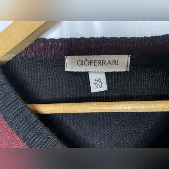 GIO FERRARI Mens Euro 56 XXL V-neck Sweater Merino Wool blend burgundy soft Y2K - Picture 3 of 8